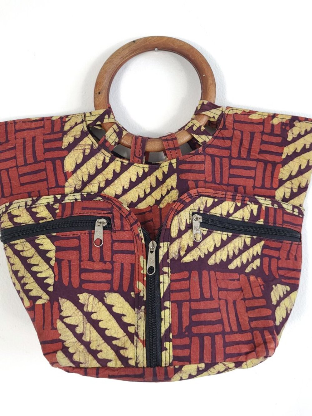 Retro Wooden Handle Tote Bag Purse - Picture 8 of 8